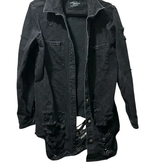 American Bazi Ladies Black Distressed Denim Jacket - Picture 2 of 11